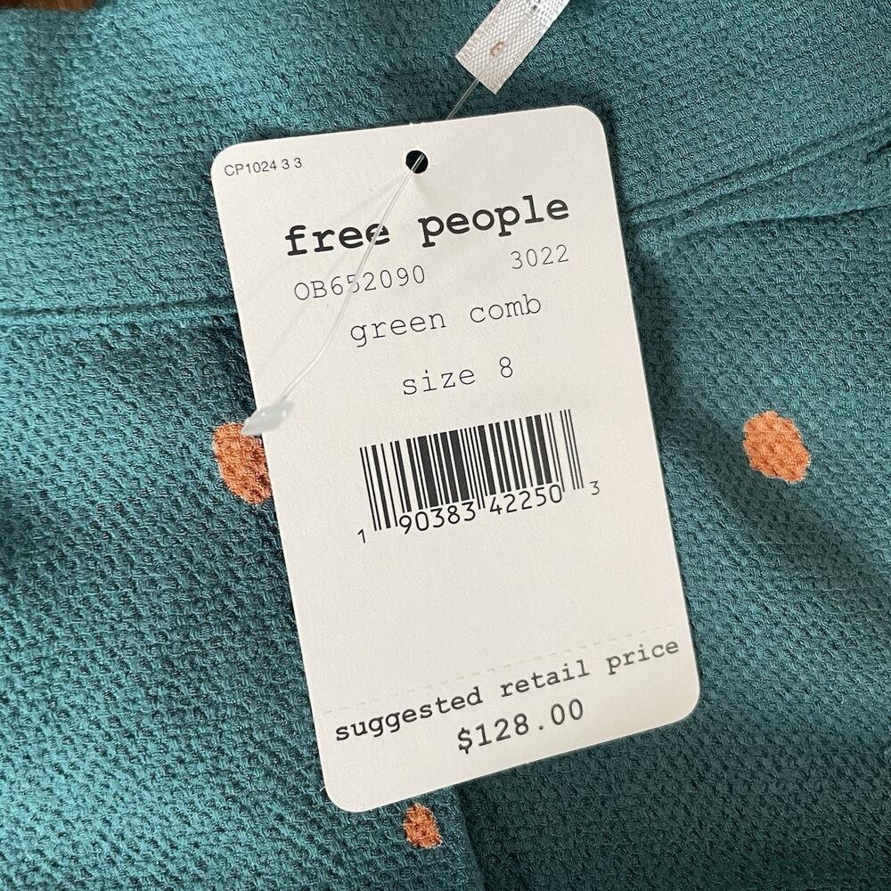 NWT Women's Free People Abbie Fit & Flare Dress Mini Size 8 Green Polka Dot - Picture 5 of 9